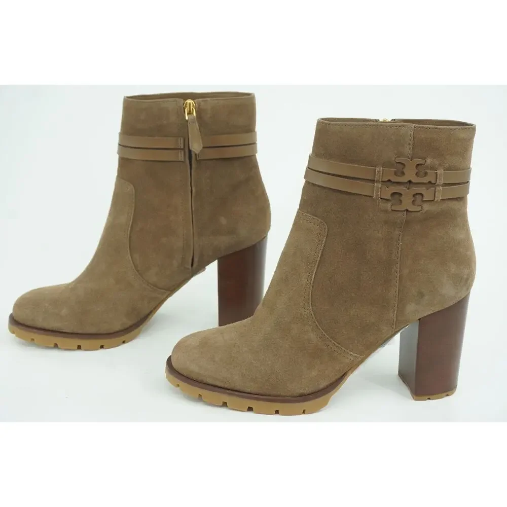 Tory Burch Leigh Suede Lace Up High Heel Ankle Boots SZ 11 Lug Logo $495
